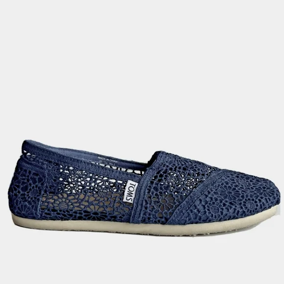 Toms Shoes Toms Alpargata Eco Navy Blue Crochet Slipon Womens
